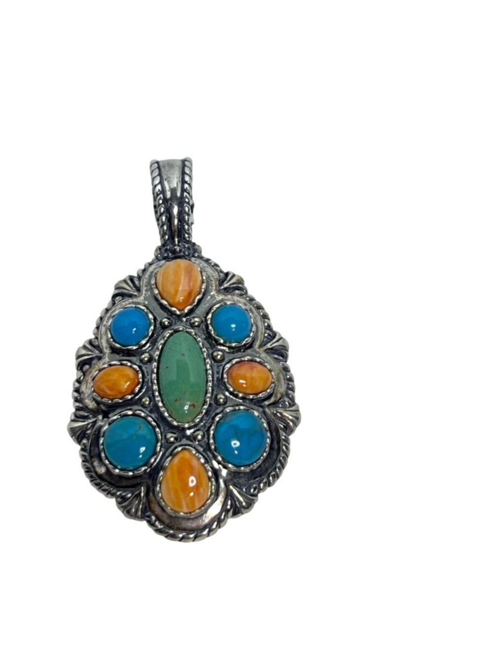 Relios Inc Sterling Silver Southwestern Faux Turquois And Agate Pendant (6408) - Picture 5 of 5